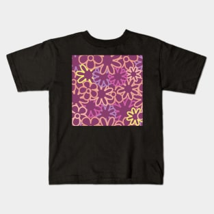 Hippie Floral Purple Bright Colors Overlap Seamless Pattern Kids T-Shirt